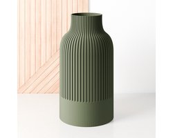 Fleuriek - Brede Vaas - Groen - H40 cm - Japandi Vaas - Minimalistisch design - Bloemenvaas van bio kunststof - Japandi living decoratieve vaas
