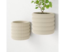 Fleuriek - Hangende bloempot voor binnen Beige - 2 stuks - Plantenpot verticle tuin, Groene muurdecoratie - Kunststof bloempot voor aan de muur, set van 2 - D12 cm