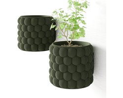 Fleuriek - Hangpot voor aan de muur - 2 stuks - Hangende bloempot voor plantenwand - Decoratieve wandpot binnen, set van 2 plantenpotten - D12 cm - Groen