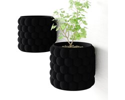 Fleuriek - Hangpot voor aan de muur - 2 stuks - Hangende bloempot voor plantenwand - Decoratieve wandpot binnen, set van 2 plantenpotten - D12 cm - Zwart