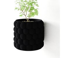 Fleuriek - Hangpot voor aan de muur - Zwarte Hangende bloempot voor plantenwand - Decoratieve wandpot binnen - Decoratieve wandpot binnen, plantenpot - D12 cm - Zwart