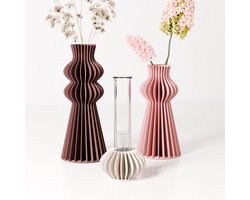 Fleuriek - Set van 3 moderne bloemenvaasjes - Rood, roze, beige - Design woondecoratie met reageerbuisjes
