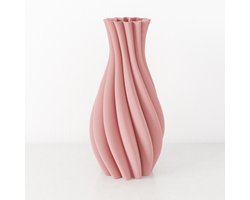 Fleuriek - Tafelvaas Roze - H30 cm - Elegante vaas van gerecycled kunststof met gestreept patroon - Spiraal vaas voor zijden bloemen of droogbloemen