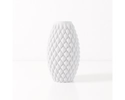 Fleuriek vaas AMELIA - Wit H40 cm - Hoge decoratieve vaas met verfijnd patroon - Stijlvolle blikvanger voor kast of dressoir - Organisch reliëf