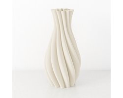 Fleuriek - Vaas Beige - H40 cm - Elegante smalle vaas van gerecycled kunststof met gestreept patroon- Spiraal vaas voor zijden bloemen of droogbloemen