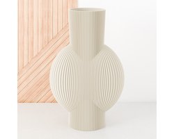 Fleuriek Vaas - Beige - H40cm - Smalle gestreepte vaas - Vaas voor vensterbank - Moderne decoratie van bio plastic - Ovale vaas