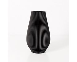 Fleuriek vaas EMMA - Zwart H30 cm - Slanke vaas met geribbeld design - Moderne decoratie voor tafel of dressoir - Vaas voor zijdebloemen of droogbloemen