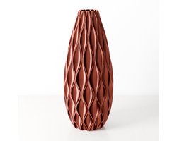 Fleuriek - Vaas - Glanzend koper - H40 cm - Vaas voor zijdebloemen - Luxe vaas gemaakt van duurzaam kunststof - Unieke decoratieve vaas met patroon