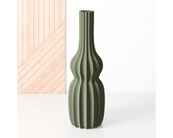 Fleuriek - Vaas Groen - H30 cm - Smalle vloervaas of decoratieve bloemenvaas, gekleurde design vaas van kunststof - Ventserbank vaas