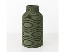 Fleuriek Vaas - Groen - H30cm - Japandi - Wavy patroon vaas - Design vaas van bio kunststof - Tafeldecoratie