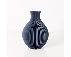 Fleuriek vaas ISABELLA - Blauw H44 cm - Grote elegante bolvaas met geribbeld design - Luxe vloervaas als stijlvolle blikvanger