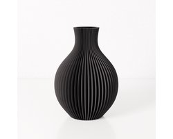 Fleuriek vaas ISABELLA - Zwart H26 cm - Elegante bolvaas met geribbeld design - Luxe woonaccessoire voor tafel, kast of dressoir