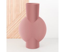 Fleuriek Vaas - Roze - H40cm - Smalle gestreepte vaas - Vaas voor vensterbank - Moderne decoratie van bio plastic - Ovale vaas