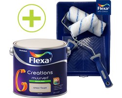 Flexa - Pakket - Muurverf Extra Mat - Urban Taupe - 2.5 Liter + Muurverfset - 25m2 - Voor binnen - Bruin - Hoge - Kleurintensiteit - Superieur kleurbehoud - Superieur dekking
