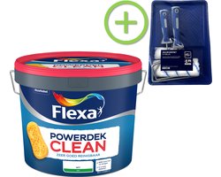 Flexa - Pakket - Powerdek Clean - Reinigbare Muurverf - Wit - 10 Literiter + Muurverfset - 100m2 - In één laag dekkend & streeploos resultaat - Sneldrogend – overschilderbaar na 3 uur - Geproduceerd met biobased grondstoffen