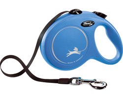 Flexi Rollijn Classic Tape Blauw - Oprolmechanisme, 5 Meter - Geschikt voor Honden tot 50kg