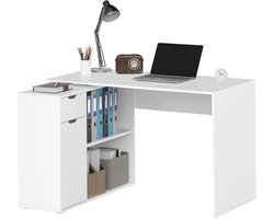Flexibel Bureau – Bureautafel – Studiebureau – Werkplek – Schrijftafel – Wit Houten Design – 2-Laagse Kast & Lade – Compact en Onderhoudsvriendelijk