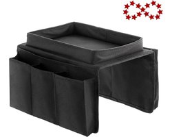 Flexibel dienblad | Armleuning dienblad | Banktafel |afstandsbediening houder| Armleuning organizer | Opbergzak | Telefoonhouder en Anti slip| Bank | Zwart |
