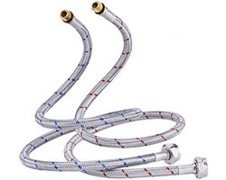 Flexibele aansluitslang voor leidingwater G 3/8"x M10 DN6 70cm, gevlochten roestvrij staal drinkwaterslang voor keuken en badkamer, DVGW gecertificeerd