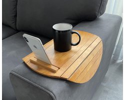Flexibele Armleuning Dienblad - Bank - Lichtbruin - Incl. Telefoonhouder & Anti-slip!