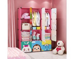 Flexibele Kinder Garderobekast met 8 Kubussen en 2 Kledingroedes - Roze