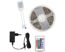 Flexibele led-strip (waterdicht, 5 meter, multicolor RGB) met adapter en afstandsbediening