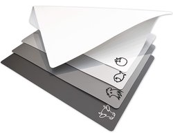 Flexibele Plastic Snijplank Matten in unieke moderne neutrale kleuren met voedsel pictogrammen, Fotouzy BPA-Vrij, niet-poreus, 100% Non-Slip terug en vaatwasmachine veilig, Set van 4