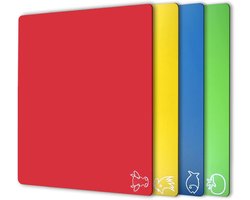 Flexibele snijplank van kunststof - met voedselpictogrammen - set van 4 - verbeterde 100% antislip achterkant - buigzame snijplank - met gaten - vaatwasmachinebestendig - regenboogkleuren