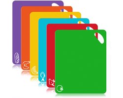 Flexibele Snijplankenset - Flexibele Cutting Board Set - Kleurgecodeerde voedselpictogrammen - Antislip keukenmatten - Vaatwasserbestendig - Thuischefs en hobbykoks - BPA-vrij kunststof - Multikleur - 30×20 cm - 6 stuks