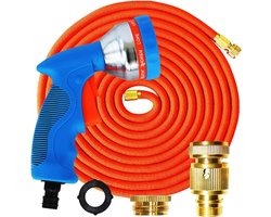 Flexibele tuinslangset tot 225 meter meerlagige latex met tuindouche en Quick-Fix adapter - rekbaar tot 225m (messing adapter)
