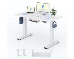 FlexiSpot Elektrisch Verstelbaar Bureau met Lade, Kabelbeheer en 4 Geheugenstanden – Wit – 100 x 60 cm – Zit-Sta Bureau