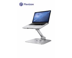 Flexizon® Aluminium Laptopstandaard – 360° Draaibaar & Verstelbaar – Opvouwbaar – Ergonomisch Design – Voor 14 t/m 17,3 Inch – Zilver