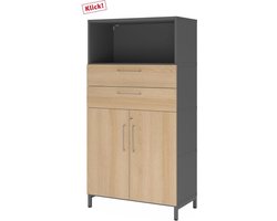 FlexWall | 4 OH | deuren + laden + kast | met sokkelframe - Grafiet/Eiken