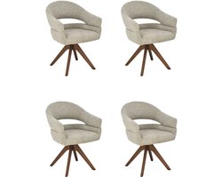 Flicka Eetkamerstoelen - Design - Comfort - Taupe / Walnoot - Draaibaar - Set van 4
