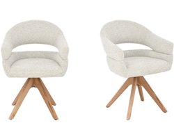 Flicka - Eetkamerstoelen met armleuning - Beige - Naturel Eiken - Draaibaar - Set van 2