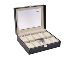 Fliex Horloge doos Kist Zwart - Glas - Voor 10 stuks