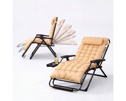 FlinQ 2x XL Relax Tuinstoelen Cloud Comfort Deluxe - Verstelbare Zero Gravity Relaxstoel - Extra breed - Extra dikke kussens - Hoofdkussen & Bekerhouder/Tafeltje - Ligstoel - Tuinmeubelen - Ideale Campingstoel - Ook voor Tuin of Balkon
