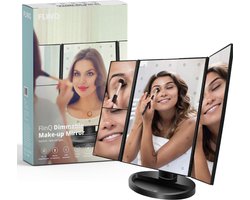FlinQ 4-in-1 Make-up Spiegel met verlichting - 3x Vergrotend - LED lampen en Dimbaar Licht - Vergrootspiegel voor Make Up - Oplaadbaar -Zwart