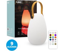 FlinQ Coco Tafellamp - Oplaadbare Tafellamp voor Binnen en Buiten met Afstandsbediening- Draadloze Tafellamp - RGB Lamp en Warm Wit Licht - IP44 - Wit