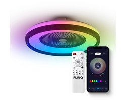 FlinQ LumiFan XL Ø60 cm Smart Plafondventilator met Verlichting - Lamp met 16 Miljoen Kleuren - Ventilator voor aan het Plafond - Ideaal voor op de Slaapkamer - Bestuurbaar met App of Afstandsbediening