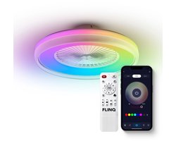 FlinQ LumiFan XL Ø60 cm Smart Plafondventilator met Verlichting - Lamp met 16 Miljoen Kleuren - Ventilator voor aan het Plafond - Ideaal voor op de Slaapkamer - Bestuurbaar met App of Afstandsbediening