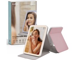 FlinQ Make up Spiegel met Verlichting - LED Licht - Handspiegel - Reisspiegel met Bescherming - Oplaadbaar - Roze