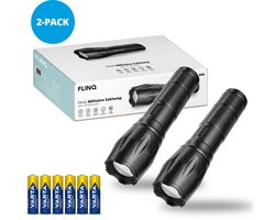 FlinQ Militaire Zaklamp - 1000 lumen LED lamp - Inclusief 6 Batterijen - Waterbestendige Flashlight - Ideaal voor Noodpakket - Geschikt voor Kinderen - 1000 meter Zicht - 2 Zaklampen