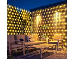 FlinQ Netverlichting Buiten - Net Kerstverlichting - Warm Wit + RGB - Lichtnet met 90 LED - Sfeervolle Gordijnverlichting - Kerstnet Lichtgordijn