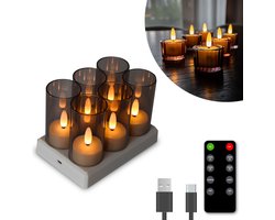 FlinQ Oplaadbare Waxinelichtjes - Led Kaarsen met Bewegende Vlam - Inclusief Afstandsbediening - Theelichtjes Oplaadbaar - Nep Kaarsen - 6 stuks