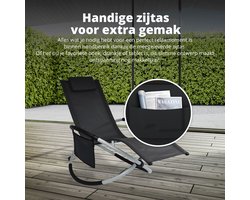FlinQ Opvouwbare Ligstoel XXL Aura - Relaxstoel met Schommelfunctie - Tuinstoel - Zonnebed - Ligbed tuin Campingstoel - Tuinstoelen met tuinkussens - Roest- en uv-bestendig - Zwart