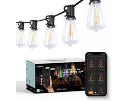 FlinQ Smart Lichtsnoer Premium - LED Lichtslinger voor Buiten - Tuinverlichting 15 meter Lang Snoer - Slinger met RGB Lampjes - Sfeerverlichting / Partylights - Partyverlichting