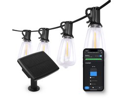 FlinQ Smart Lichtsnoer Solar - LED Lichtslinger voor Buiten - Tuinverlichting 15 meter Lang Snoer - Slinger met RGB Lampjes - Sfeerverlichting / Partylights - Partyverlichting