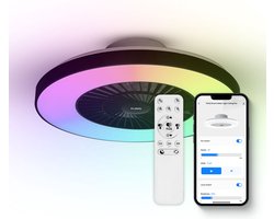 FlinQ Smart Plafondventilator met Verlichting - Lamp met 16 Miljoen Kleuren - Ventilator voor aan het Plafond - Ideaal voor op de Slaapkamer - Bedienbaar met App of Afstandsbediening