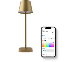 FlinQ Smart Tafellamp Lume - Oplaadbaar en met Touch Bediening - Voor Slaapkamer en Woonkamer - Draadloze Lamp ook als Schemerlamp - Dimbaar en Ideaal voor Nachtkastje - Industrieel - Goud